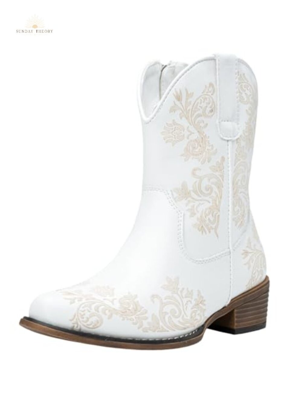 Women's Western Ankle Boots Faux Leather Square Toe Low Block Heel Side Zip
